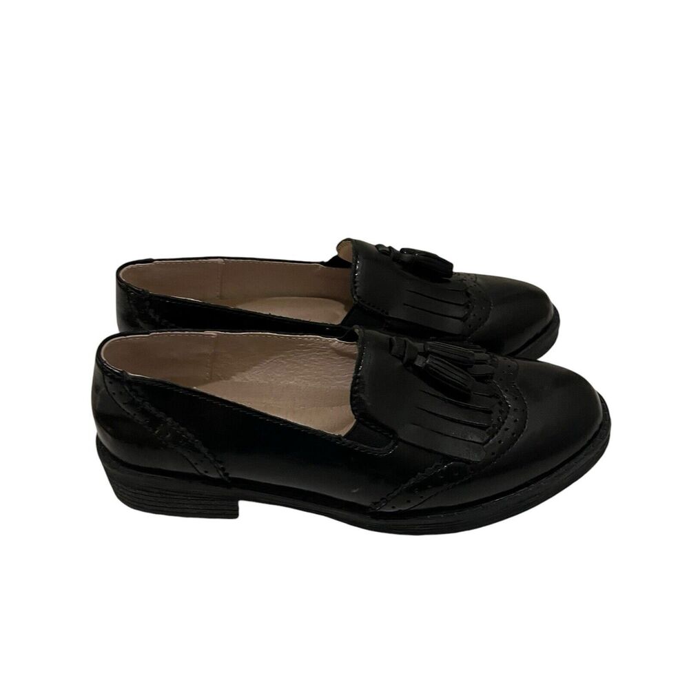 TRULAND Women's Leather Wingtip Tassels Oxford Penny Loafers Black EUR 37 US 6